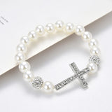 Pearl Beaded Cross Bracelet Pendant Gift Girl Jewelry Decor