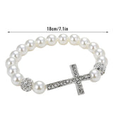 Pearl Beaded Cross Bracelet Pendant Gift Girl Jewelry Decor