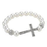 Pearl Beaded Cross Bracelet Pendant Gift Girl Jewelry Decor