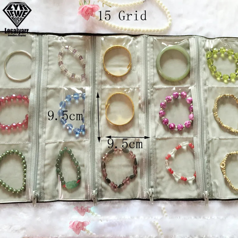 PVC Grid Earring Storage Bag Pendant Roll Bracelet Chain Lattice