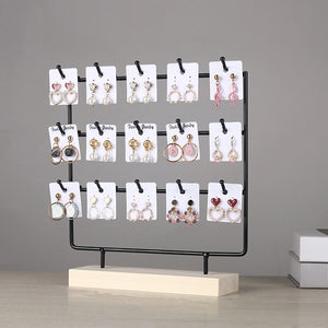 Wooden Jewelry Display Stand Earrings Necklace Storage Rack with Hooks