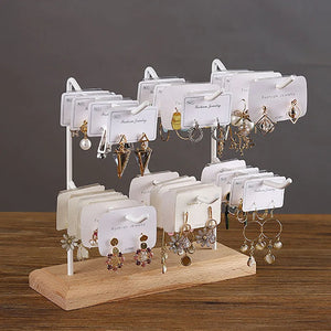 Jewelry Display Stand Metal Earring Rack Wooden Necklace Holder