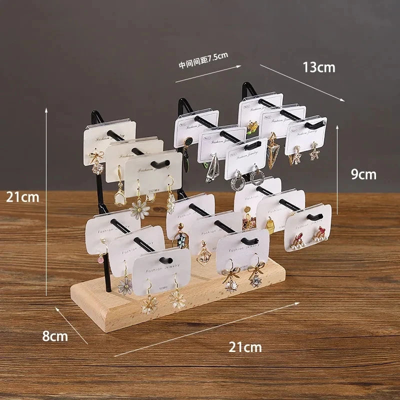 Jewelry Display Stand Metal Earring Rack Wooden Necklace Holder