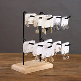 Jewelry Display Stand Metal Earring Rack Wooden Necklace Holder