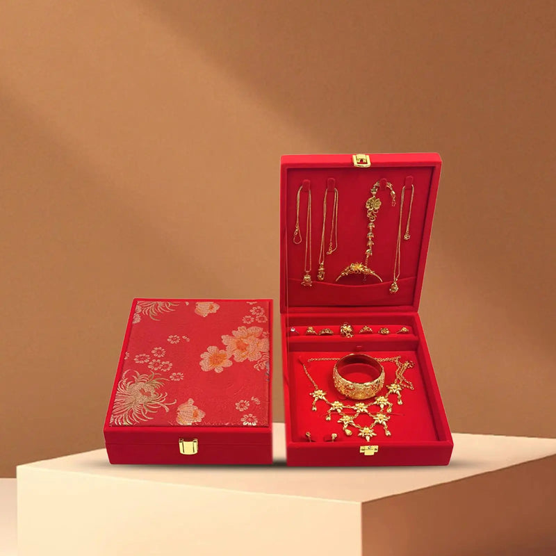 Red Jewelry Display Storage Case with Lock, Soft Touch