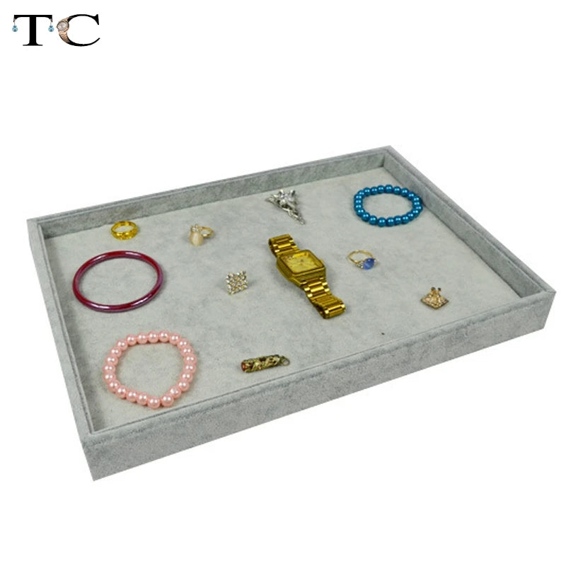 Grey Velvet Jewelry Display Tray 35*24cm for Rings, Bracelets Organizer
