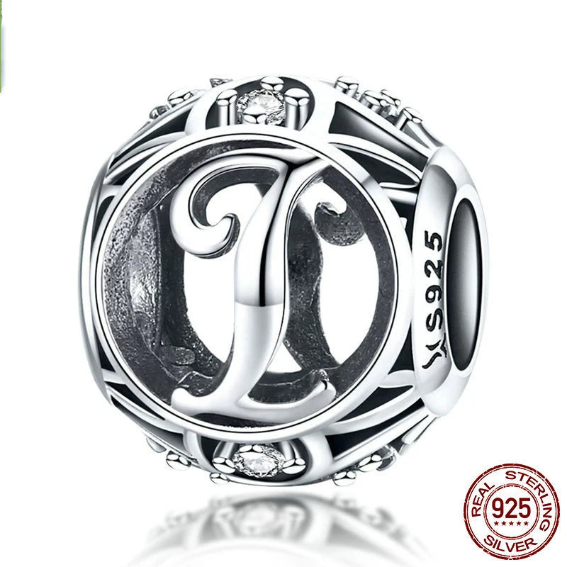 925 Sterling Silver A-Z Letter Charm Bracelets Bangles