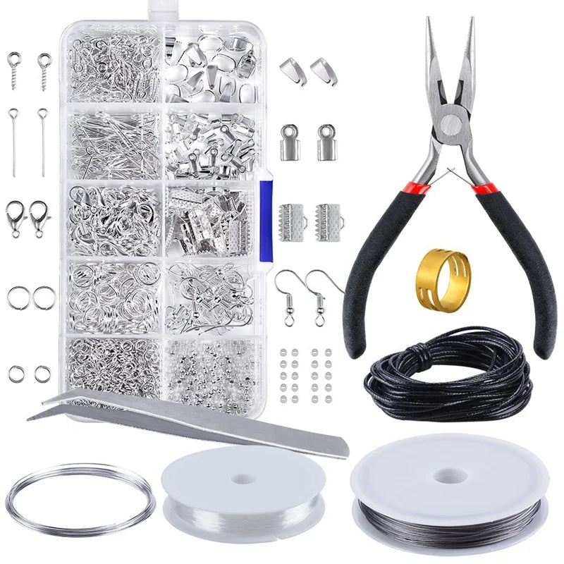 Jewelry Findings Set Beading Repair Tools Kit Pliers Silver