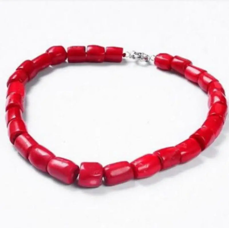 Red Coral Bead Princess Necklace 18'' Nature High Column Genuine Jewelry