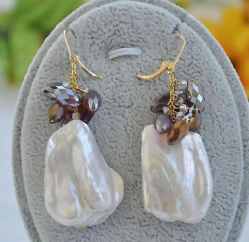 Baroque Keshi Pearl Crystal Dangle Earring 25MM