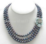 3-Row 7-8mm Pearl Shell Flower Clasp Necklace