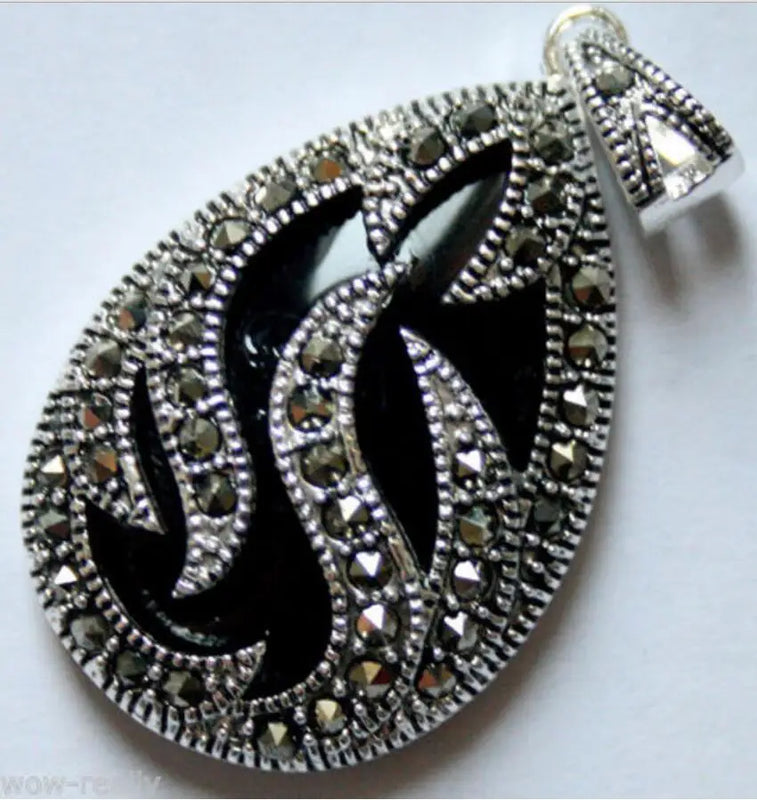 Turquoises Inlay Marcasite 925 Silver Necklace Pendant