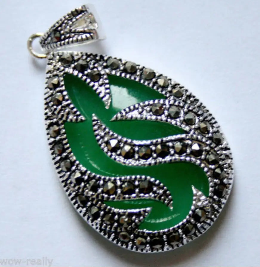 Turquoises Inlay Marcasite 925 Silver Necklace Pendant