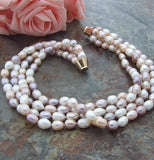 8-9mm Rice Freshwater Pearl 4strds Necklace