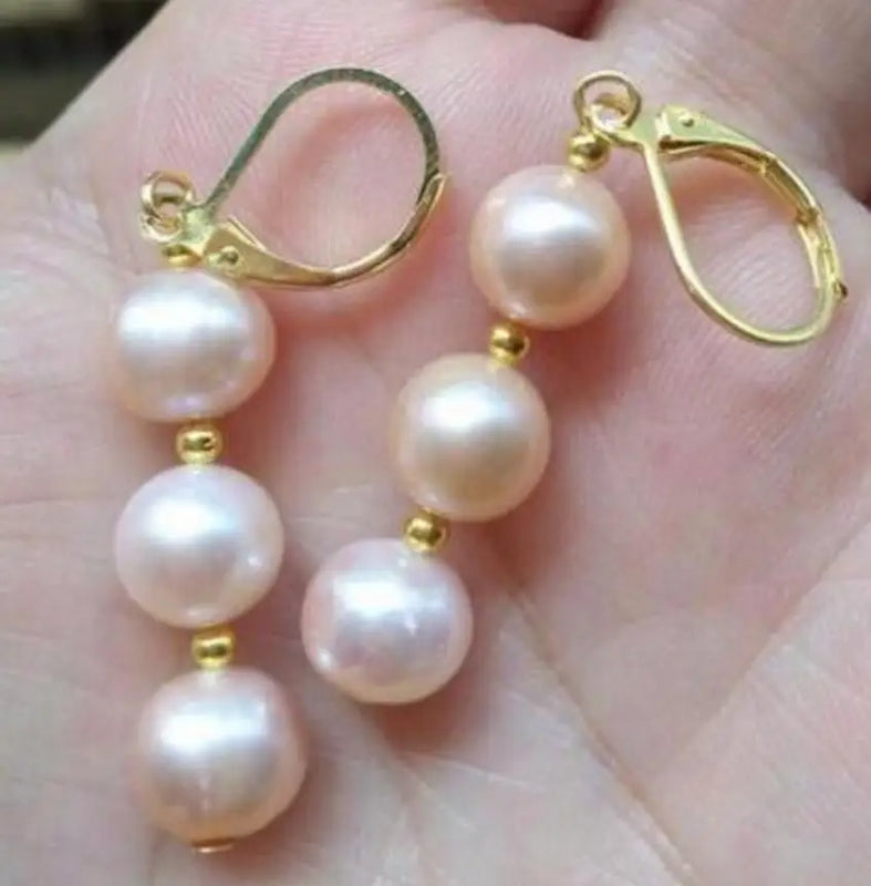 Pink Purple Pearl Earrings 14K/20 Yellow Hook