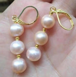 Pink Purple Pearl Earrings 14K/20 Yellow Hook