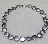 Coin Shape Gray Freshwater Pearl Necklace 13-15mm 17INCH