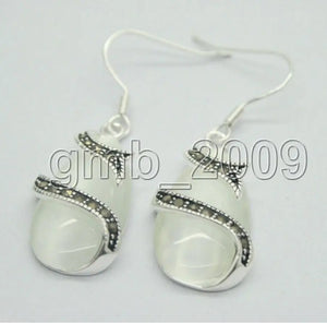 Opal & Marcasite Earrings 925 Sterling Silver