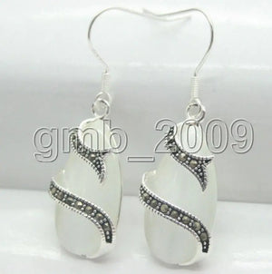 Opal & Marcasite Earrings 925 Sterling Silver