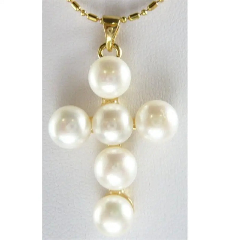 Freshwater Pearl Cross Pendant Necklace