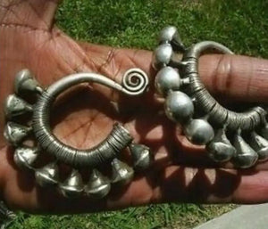 Tibetan Tribal Jewelry Miao Silver Earrings Pair