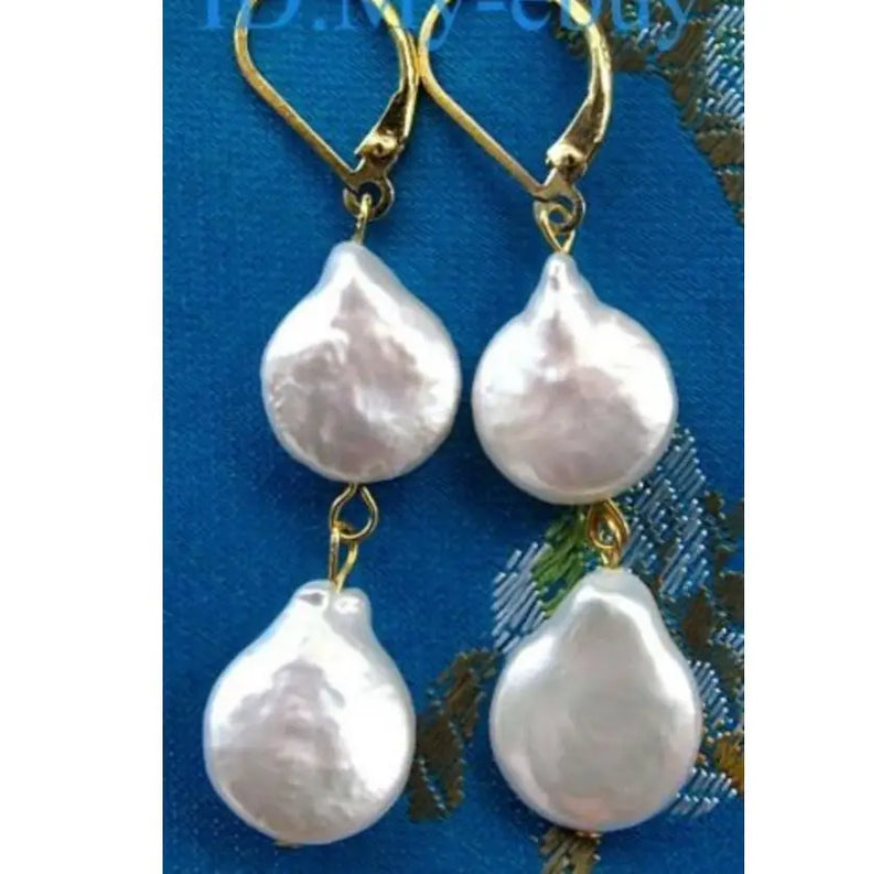 Coin Pearl Earrings 925 Sterling Silver Natural Jewelry