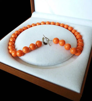 Huge 12mm Orange Shell Pearl Necklace Heart Clasp 18''