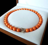 Huge 12mm Orange Shell Pearl Necklace Heart Clasp 18''