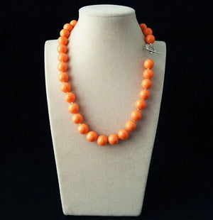 Huge 12mm Orange Shell Pearl Necklace Heart Clasp 18''