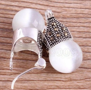 Vintage Opal 925 Sterling Silver Marcasite Earrings