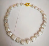 Bright Pearl Square Slice Pearl Necklace 17'' 10X12mm Real Cultured Freshwater