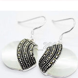 Opal Beads 925 Sterling Silver & Marcasite Earrings