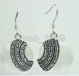 Opal Beads 925 Sterling Silver & Marcasite Earrings