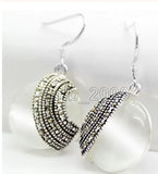 Opal Beads 925 Sterling Silver & Marcasite Earrings