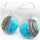 925 Sterling Silver Coin Turquose Beads Marcasite Earrings