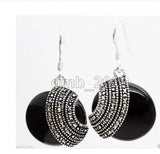925 Sterling Silver Natural Stone Beads Marcasite Earrings