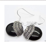 925 Sterling Silver Natural Stone Beads Marcasite Earrings