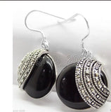 925 Sterling Silver Natural Stone Beads Marcasite Earrings