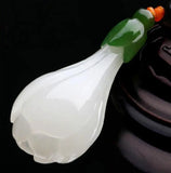 Magnolia Flower Pendant Necklace, Natural Hetian Jade