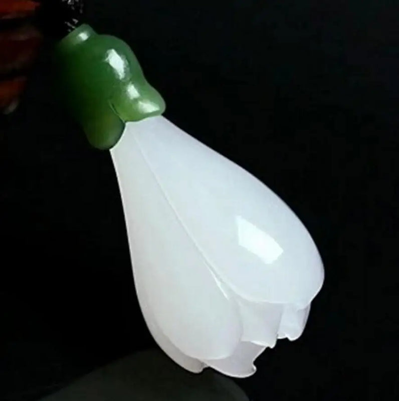 Magnolia Flower Pendant Necklace, Natural Hetian Jade