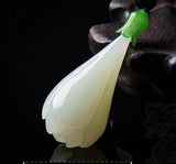 Magnolia Flower Pendant Necklace, Natural Hetian Jade