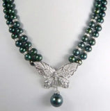 2-Row Shell Pearl Crystal Butterfly Necklace
