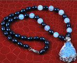 Real Akoya Cultured Pearl/Sri Lanka Moonjade Pendant Necklace