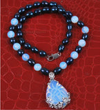 Real Akoya Cultured Pearl/Sri Lanka Moonjade Pendant Necklace