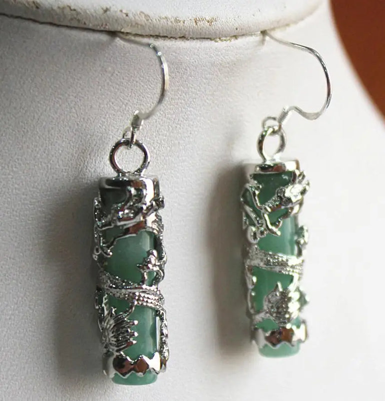 Green Jade Dragon Earrings - Unique Jewelry