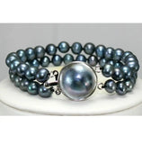 2-Row Shell Pearl Clap Bracelet 8mm