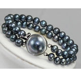 2-Row Shell Pearl Clap Bracelet 8mm