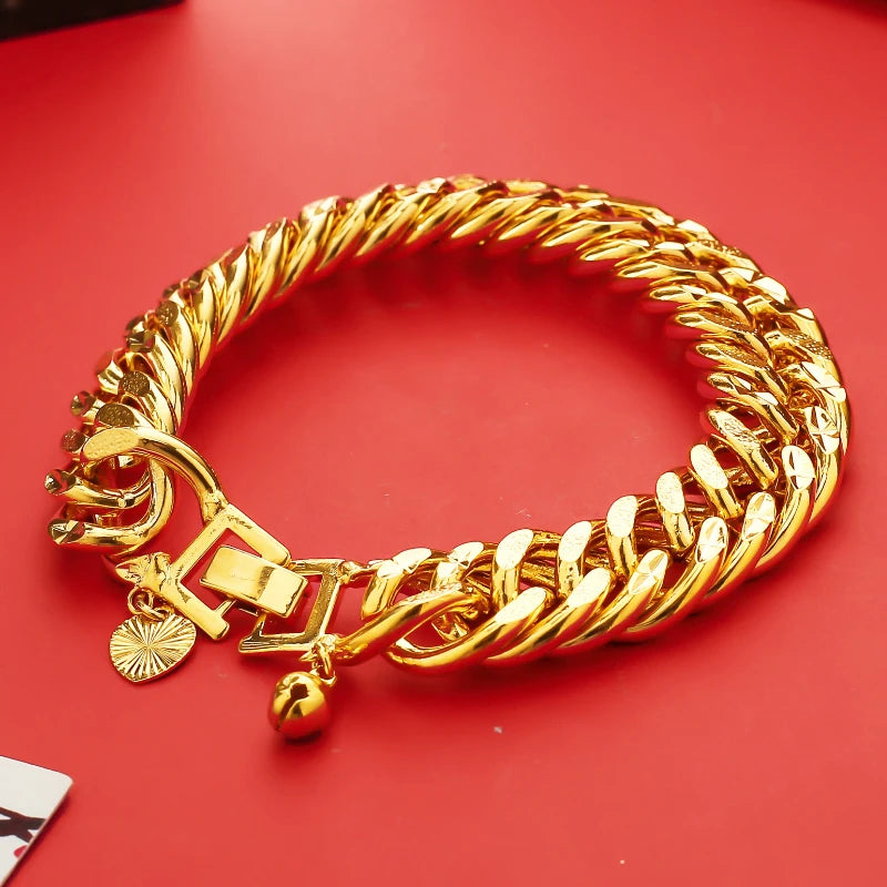 24k Pure 12mm Rope Shape Hand Chain Fine Bracelet for Men