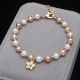 Freshwater Pearl Bracelet Flower Pendant Natural