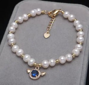 Freshwater Pearl Bracelet with Angel Wings for Women